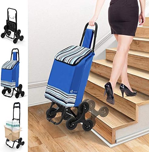 VOUNOT Carro de la Compra Plegable con 6 Ruedas, para Subir Escaleras, Bolsa Impermeable de 32L, Azul