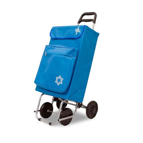 Amig – Carro de la Compra de 4 Ruedas | Bolsillo Exterior para Congelados | Carga Máxima 15kg | Capacidad de 48 litros | 22x40x106 cm | Azul